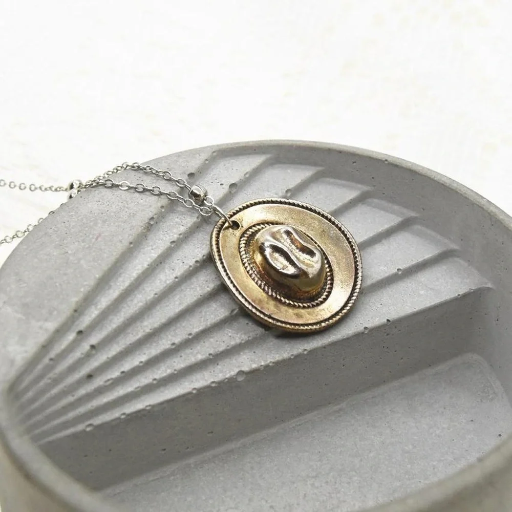 Rustic Cowgirl Hat Pendant Necklace